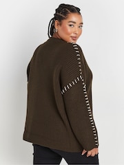 Yours Curve Brown Blanket Stitch Jumper - Image 4 of 6