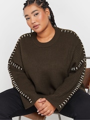 Yours Curve Brown Blanket Stitch Jumper - Image 5 of 6