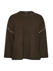 Yours Curve Brown Blanket Stitch Jumper - Image 6 of 6