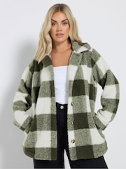 Yours Curve Green Fleece Teddy Fleece Jacket - Image 1 of 5