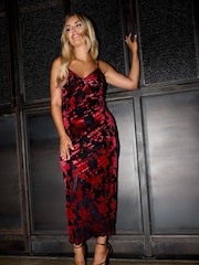 Yours Curve Red London Burn Out Velour Column Dress - Image 1 of 6