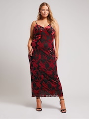 Yours Curve Red London Burn Out Velour Column Dress - Image 4 of 6