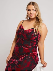 Yours Curve Red London Burn Out Velour Column Dress - Image 5 of 6