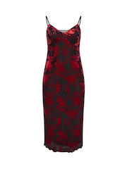 Yours Curve Red London Burn Out Velour Column Dress - Image 6 of 6