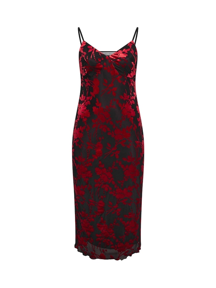 Yours Curve Red London Burn Out Velour Column Dress - Image 6 of 6