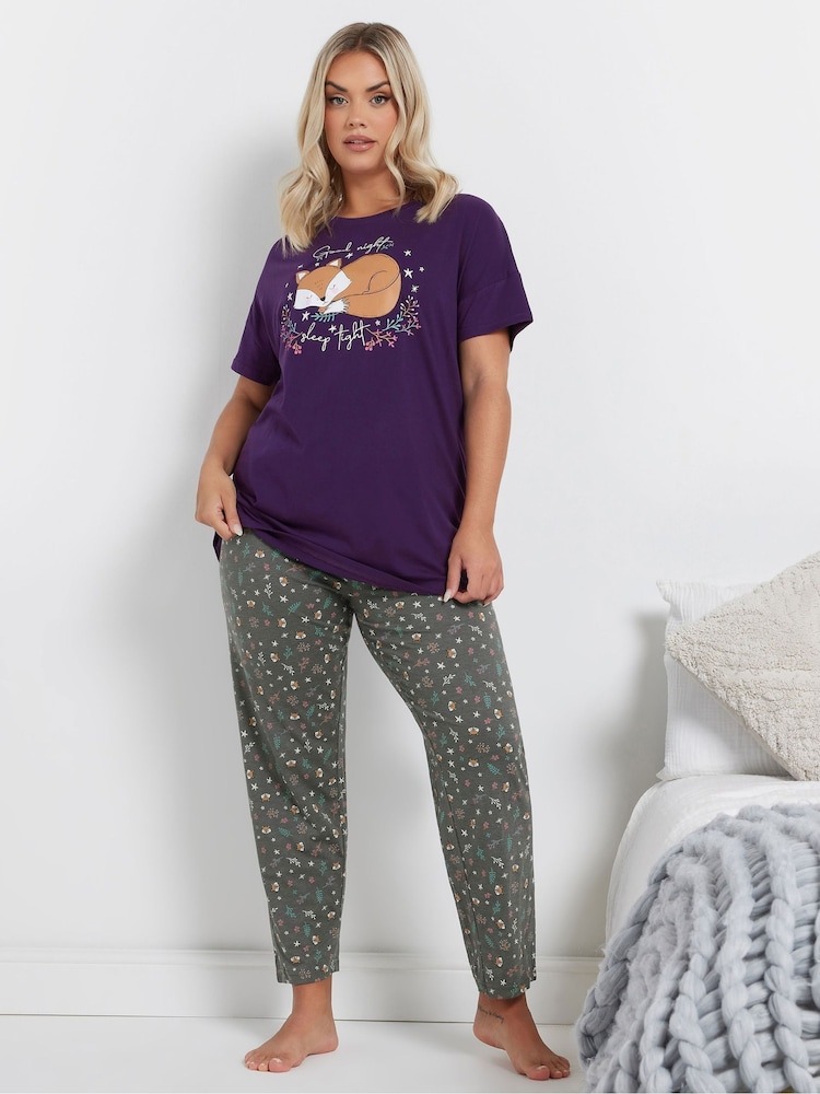 Yours Curve Goodnight Sleep Tight Slogan 100% Cotton Pyjamas Set - صورة 1 من 5