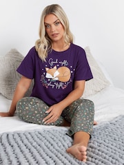 Yours Curve Goodnight Sleep Tight Slogan 100% Cotton Pyjamas Set - صورة 2 من 5