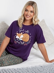 Yours Curve Goodnight Sleep Tight Slogan 100% Cotton Pyjamas Set - صورة 4 من 5