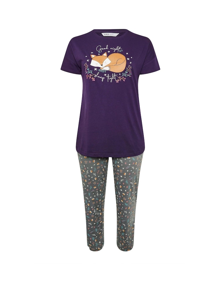 Yours Curve Goodnight Sleep Tight Slogan 100% Cotton Pyjamas Set - صورة 5 من 5