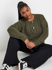 Yours Curve Green Cropped Cable Cardigan - Image 1 of 5