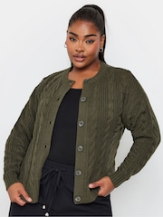 Yours Curve Green Cropped Cable Cardigan - Image 2 of 5