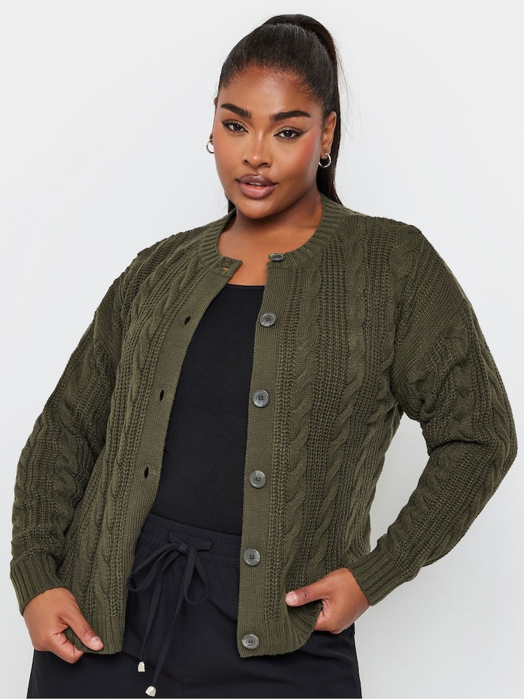 Yours Curve Green Cropped Cable Cardigan - Image 2 of 5