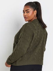 Yours Curve Green Cropped Cable Cardigan - Image 3 of 5