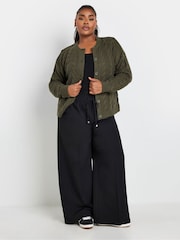 Yours Curve Green Cropped Cable Cardigan - Image 4 of 5