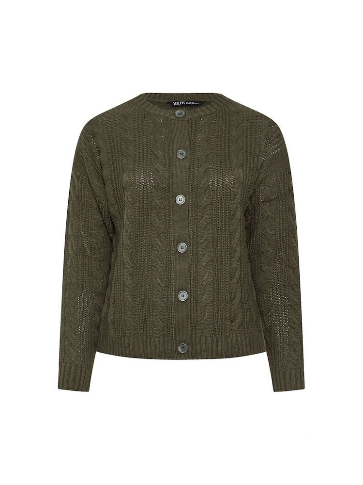 Yours Curve Green Cropped Cable Cardigan - Image 5 of 5