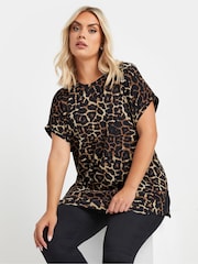 Yours Curve Brown Leopard Print Grown On T-Shirt - Image 1 of 5