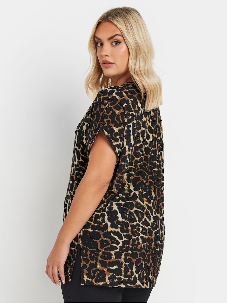 Yours Curve Brown Leopard Print Grown On T-Shirt - Image 2 of 5