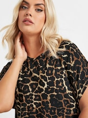 Yours Curve Brown Leopard Print Grown On T-Shirt - Image 3 of 5