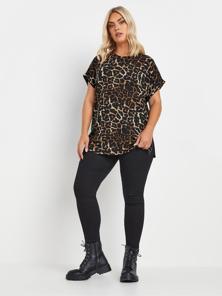 Yours Curve Brown Leopard Print Grown On T-Shirt - Image 5 of 5