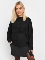 Yours Curve Black Fringe Jumper - Image 1 of 5