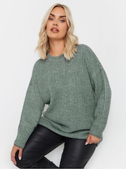 Yours Curve Blue Drop Shoulder Twist Jumper - Image 1 of 5