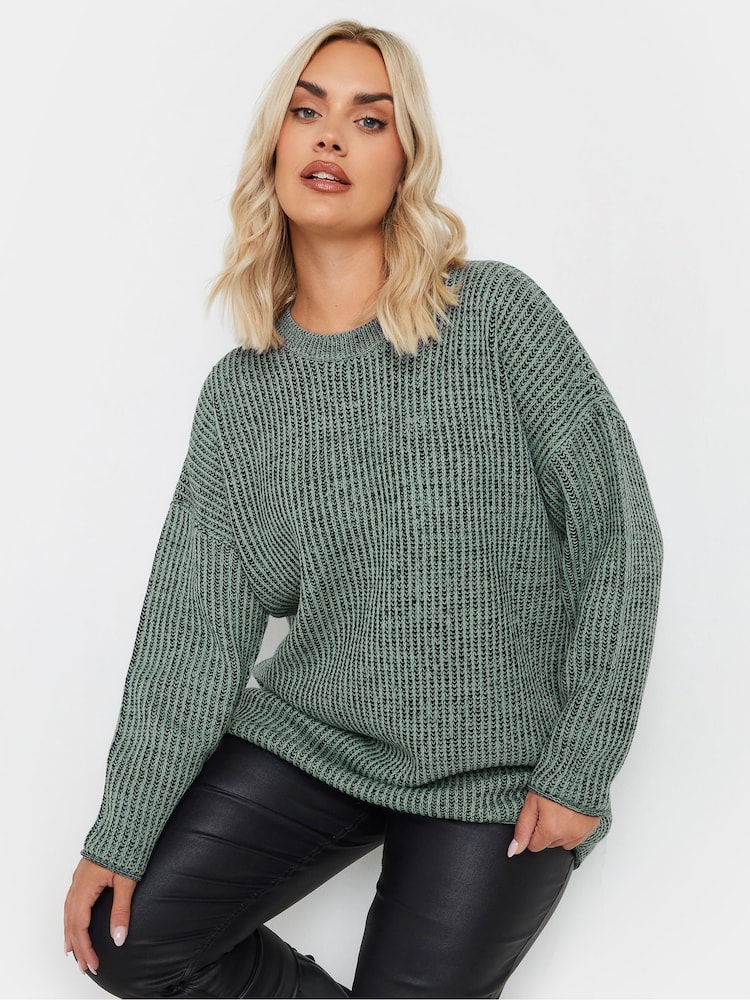 Yours Curve Blue Drop Shoulder Twist Jumper - Image 1 of 5