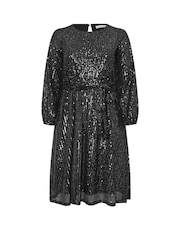 Yours Curve Silver London Sequin Long Sleeve Skater Dress - Image 6 of 6