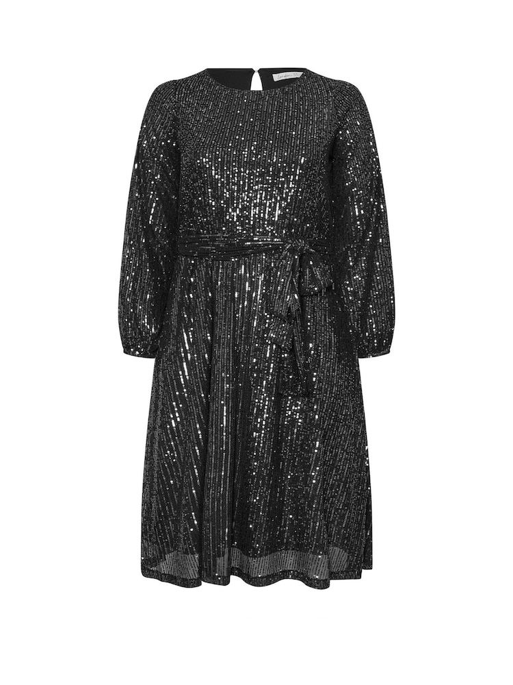 Yours Curve Silver London Sequin Long Sleeve Skater Dress - Image 6 of 6