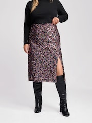 Yours Curve Pink London Sequin Skirt - Image 2 of 5