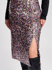 Yours Curve Pink London Sequin Skirt - Image 4 of 5
