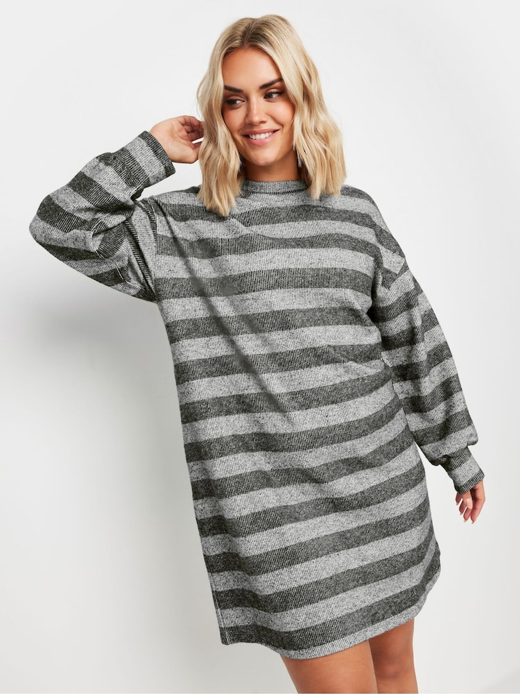 Yours Curve Grey Soft Touch Ribbed Jumper Dress - Image 1 of 5