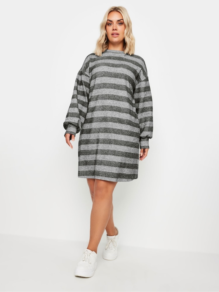 Yours Curve Grey Soft Touch Ribbed Jumper Dress - Image 2 of 5