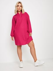 Yours Curve Pink Soft Touch Zip Neck Jumper Dress - Image 1 of 5