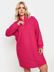Yours Curve Pink Soft Touch Zip Neck Jumper Dress - Image 2 of 5
