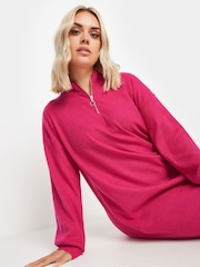 Yours Curve Pink Soft Touch Zip Neck Jumper Dress - Image 4 of 5