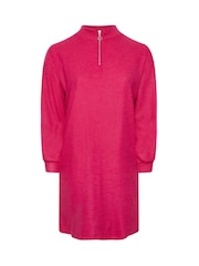 Yours Curve Pink Soft Touch Zip Neck Jumper Dress - Image 5 of 5