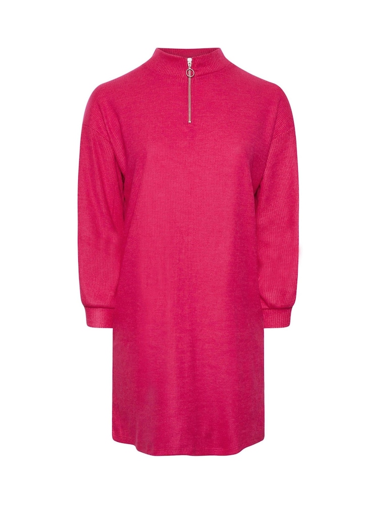 Yours Curve Pink Soft Touch Zip Neck Jumper Dress - Image 5 of 5