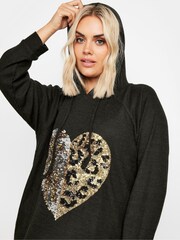Yours Curve Black Sequin Heart Hoodie Dress - Image 4 of 5