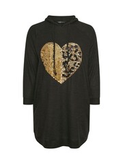 Yours Curve Black Sequin Heart Hoodie Dress - Image 5 of 5