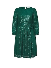 Yours Curve Green London Sequin Long Sleeve Skater Dress - Image 5 of 5