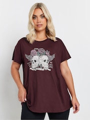 Yours Curve Purple Embellished Skull Graphic Print T-Shirt - Image 1 of 5