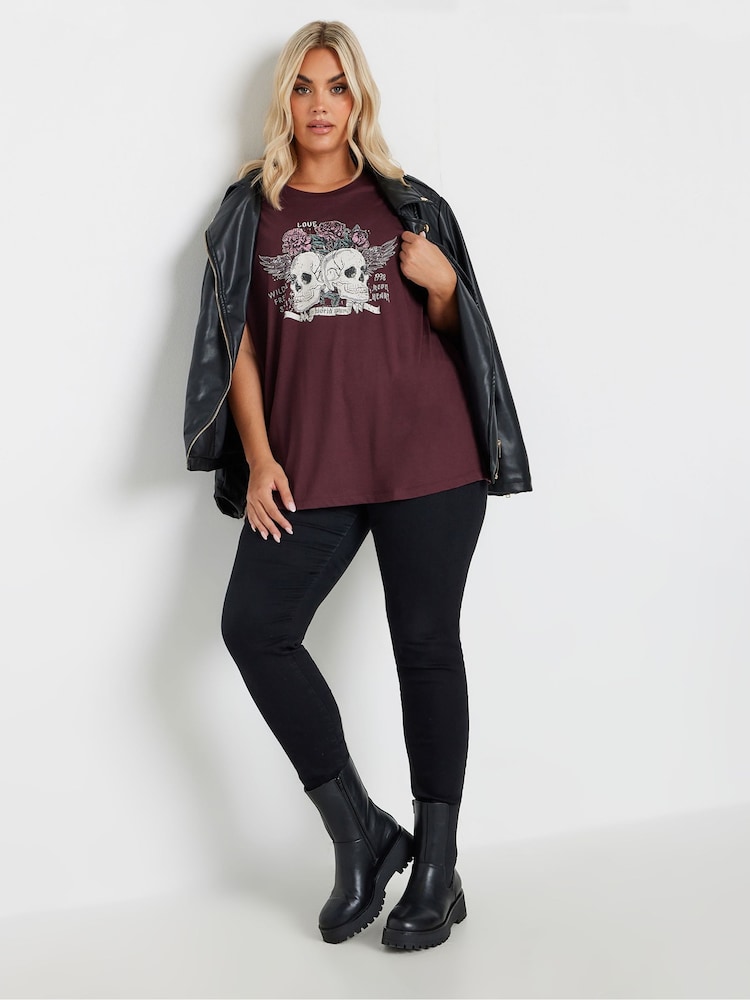 Yours Curve Purple Embellished Skull Graphic Print T-Shirt - Image 2 of 5
