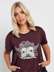 Yours Curve Purple Embellished Skull Graphic Print T-Shirt - Image 4 of 5