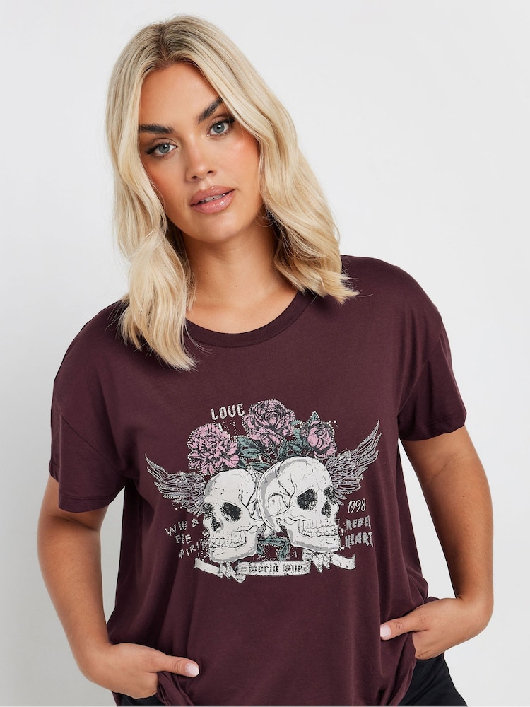 Yours Curve Purple Embellished Skull Graphic Print T-Shirt - Image 4 of 5