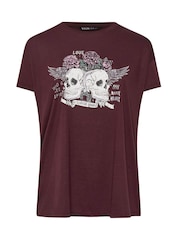 Yours Curve Purple Embellished Skull Graphic Print T-Shirt - Image 5 of 5