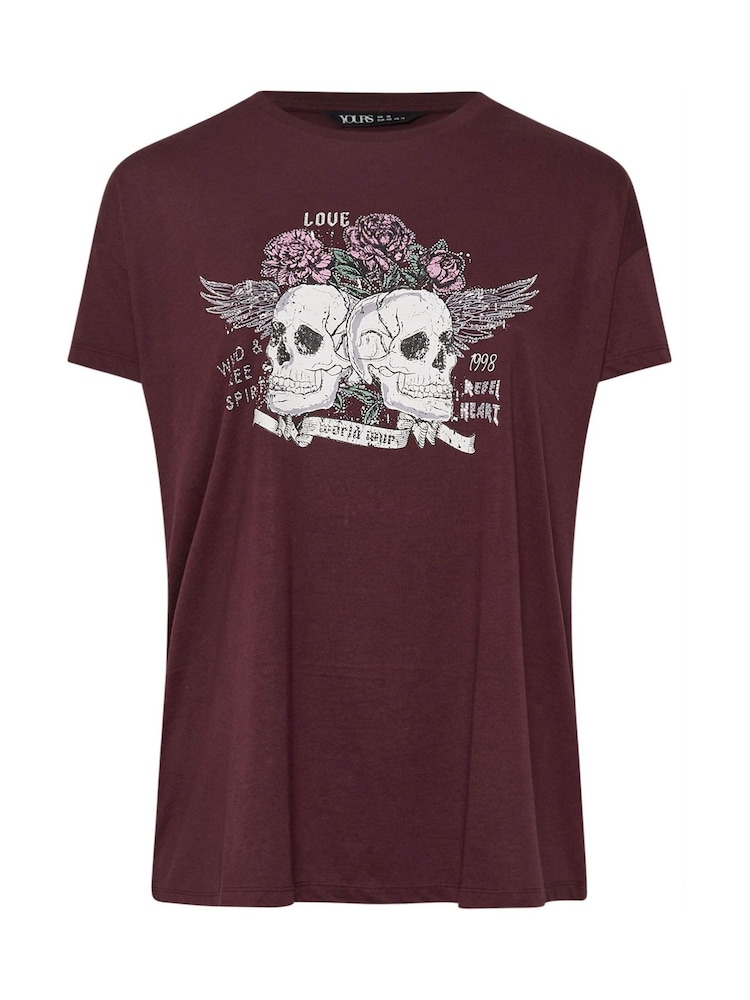 Yours Curve Purple Embellished Skull Graphic Print T-Shirt - Image 5 of 5