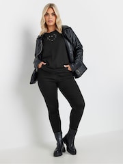 Yours Curve Black Eyelet Heart 100% Cotton T-Shirt - Image 2 of 5