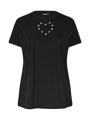 Yours Curve Black Eyelet Heart 100% Cotton T-Shirt - Image 5 of 5