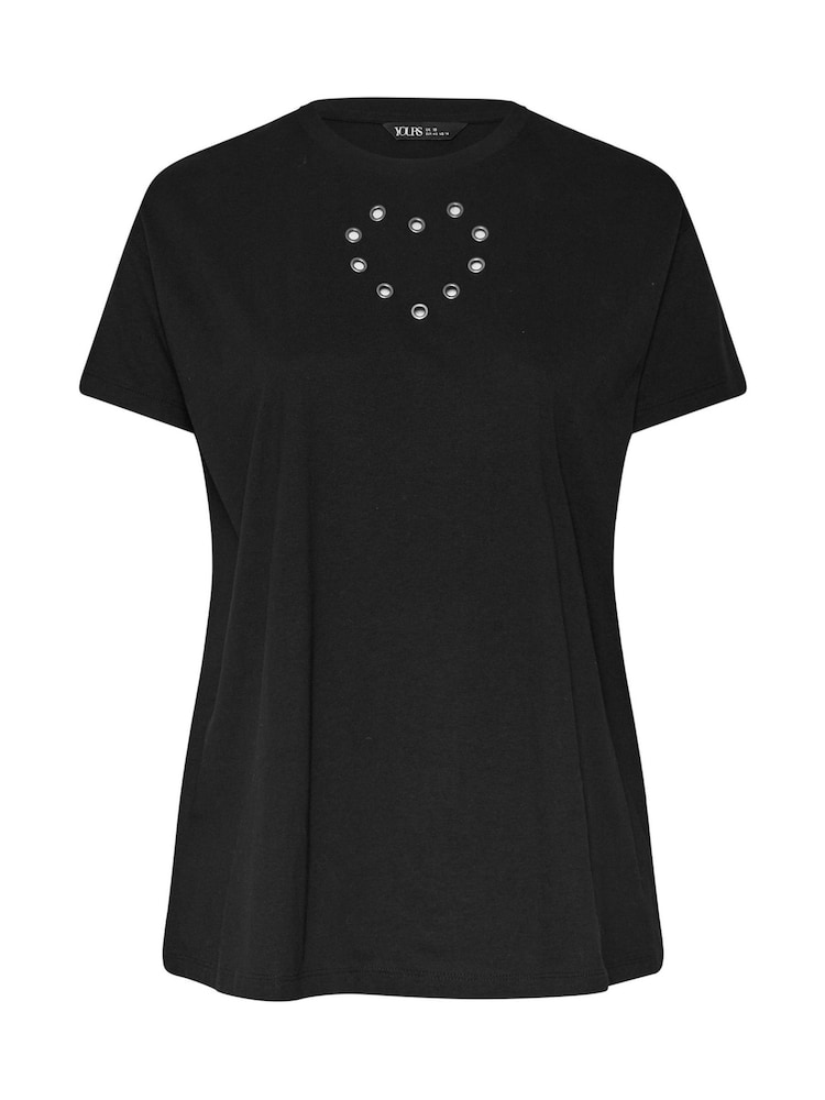 Yours Curve Black Eyelet Heart 100% Cotton T-Shirt - Image 5 of 5