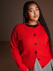 Yours Curve Red Cropped Cable Cardigan - Image 3 of 6